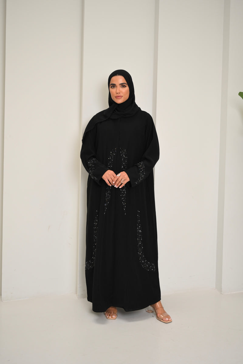 Zahra - Black Embellished Abaya with Sparkling Sequin Details