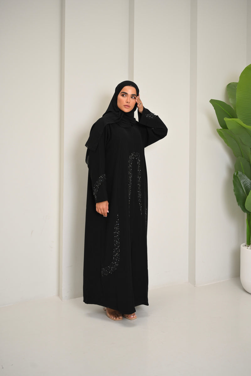 Zahra - Black Embellished Abaya with Sparkling Sequin Details