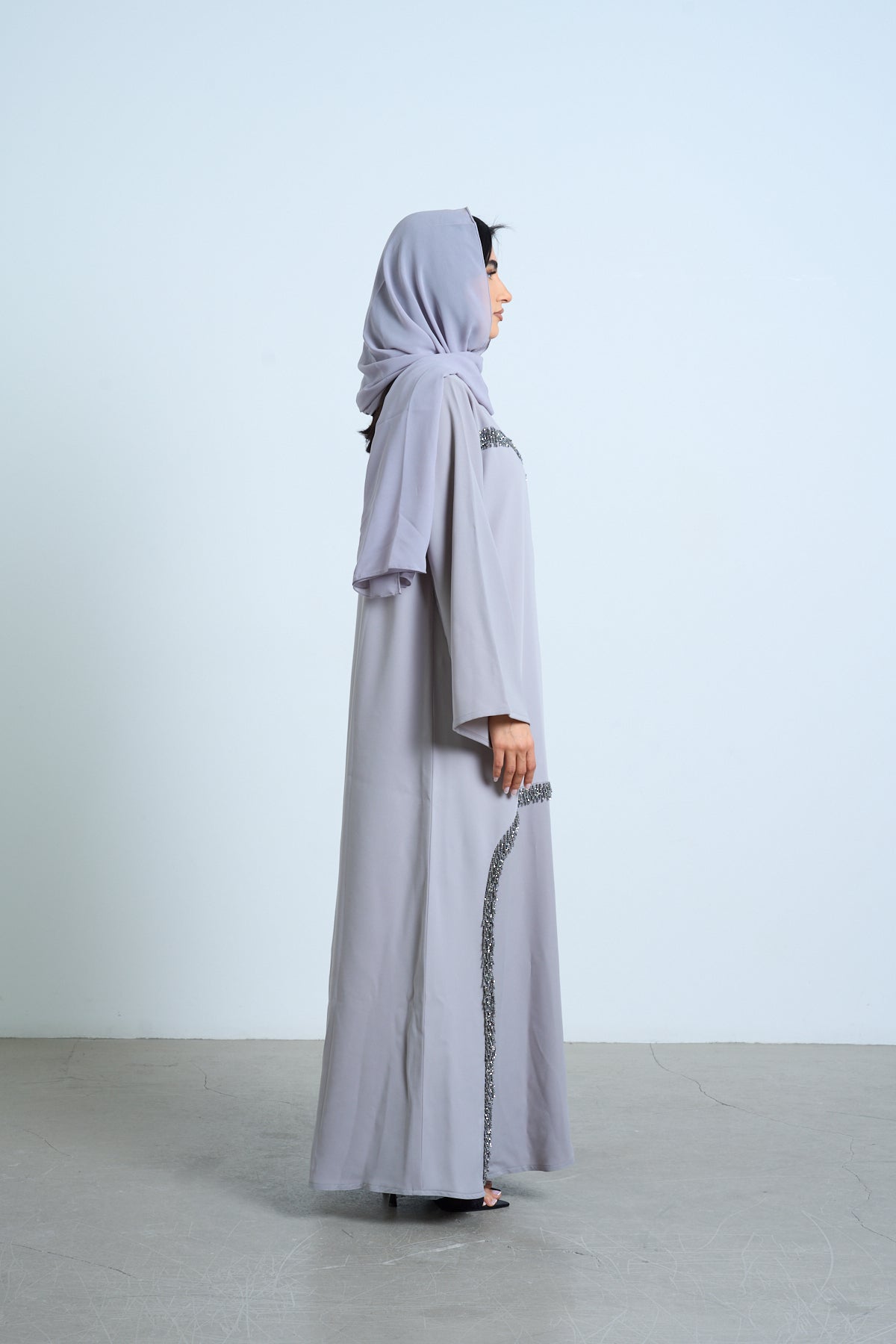 Silver Mist Embellished Abaya