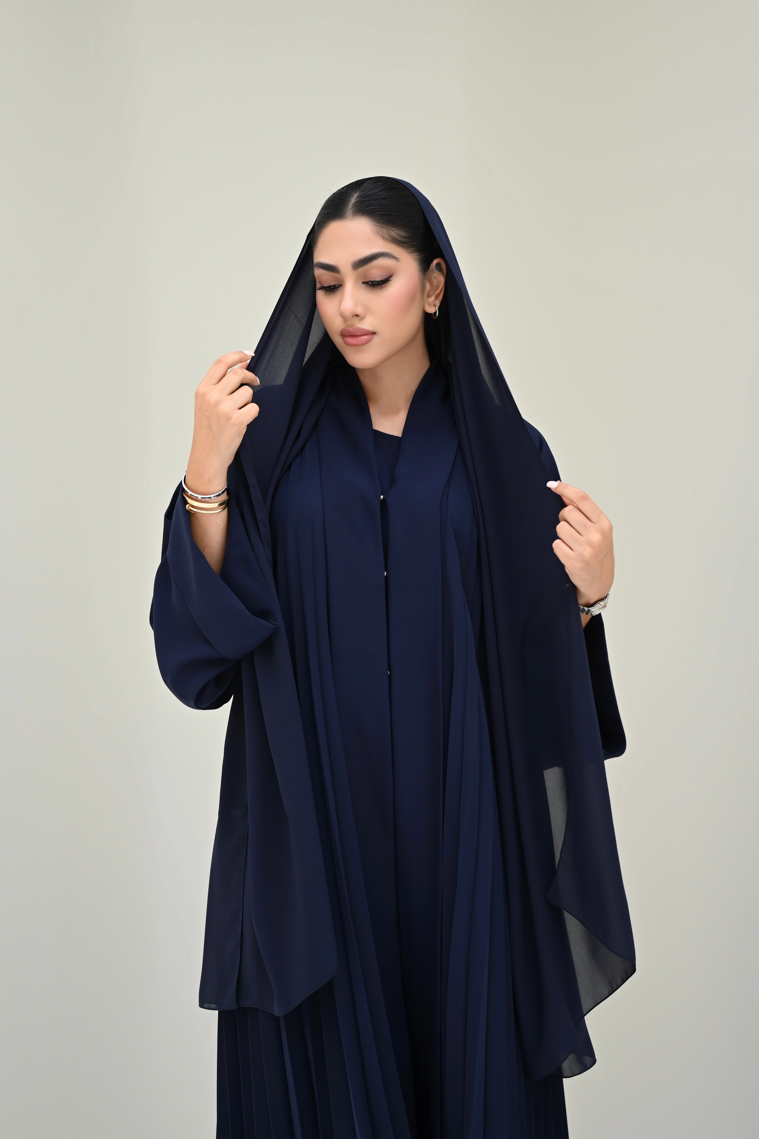 Navy Pleated Abaya