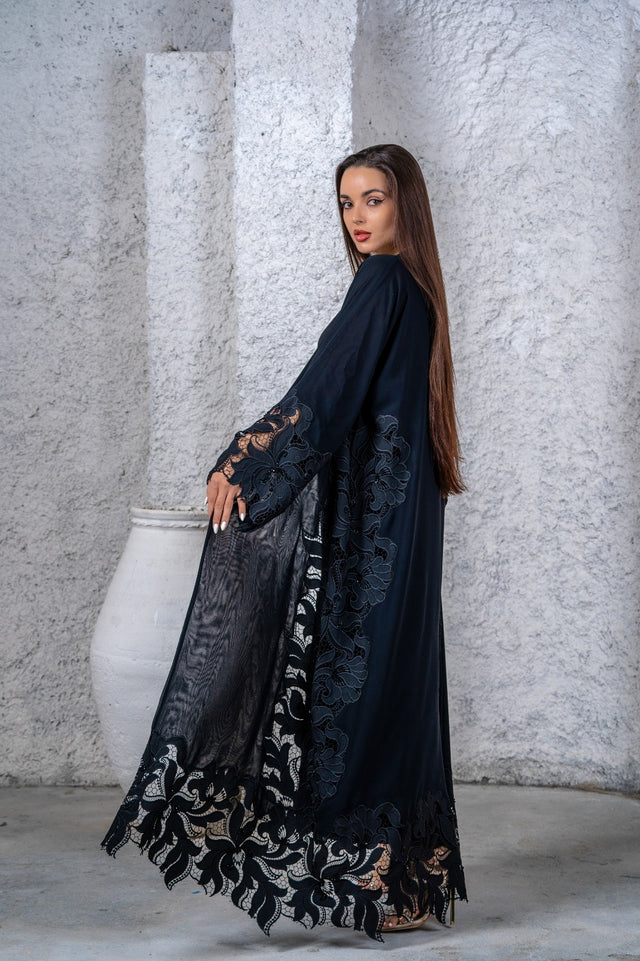 Sophisticated Black Chiffon Laced Abaya
