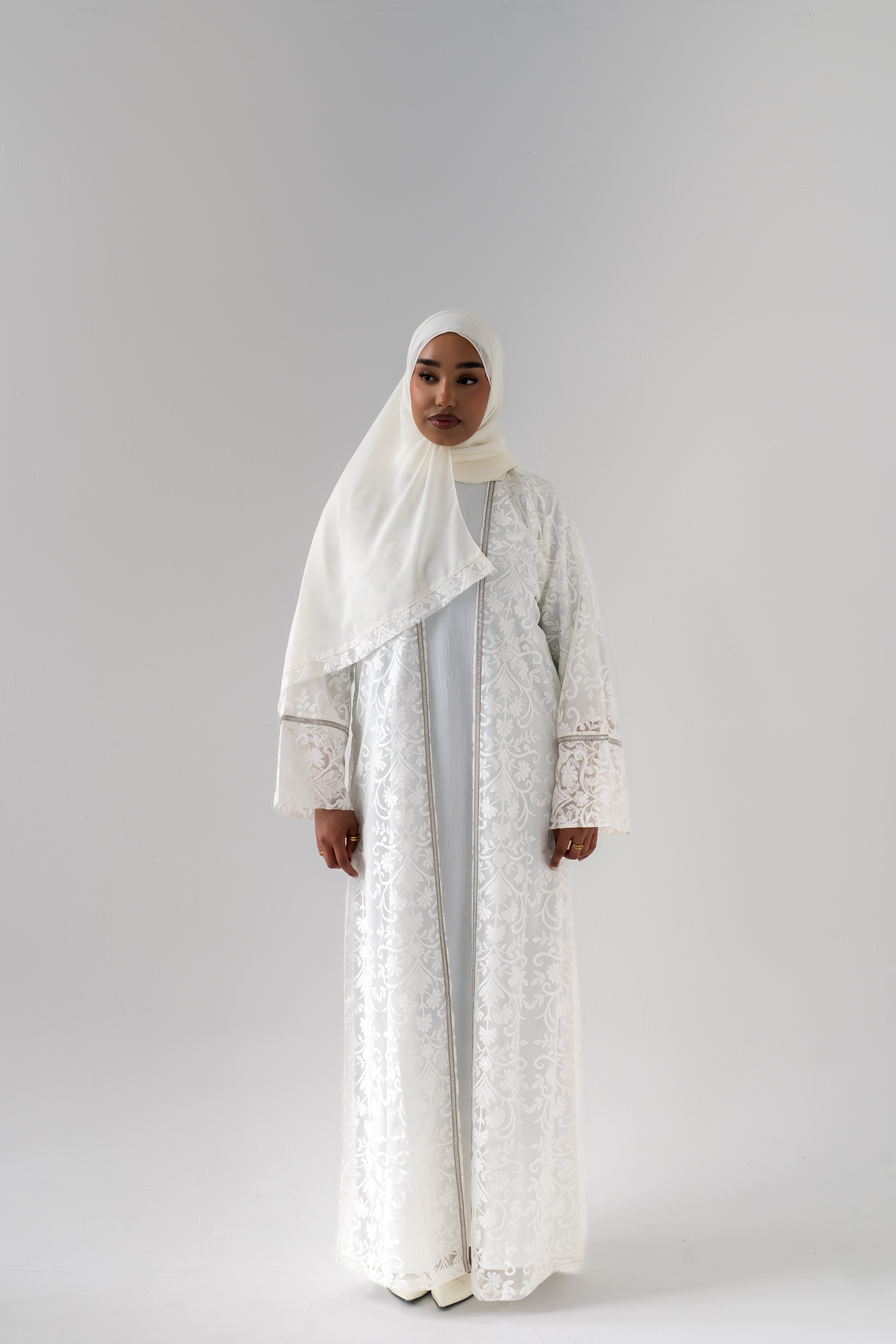 The Opal Lace Abaya  Ivory Elegance Edition