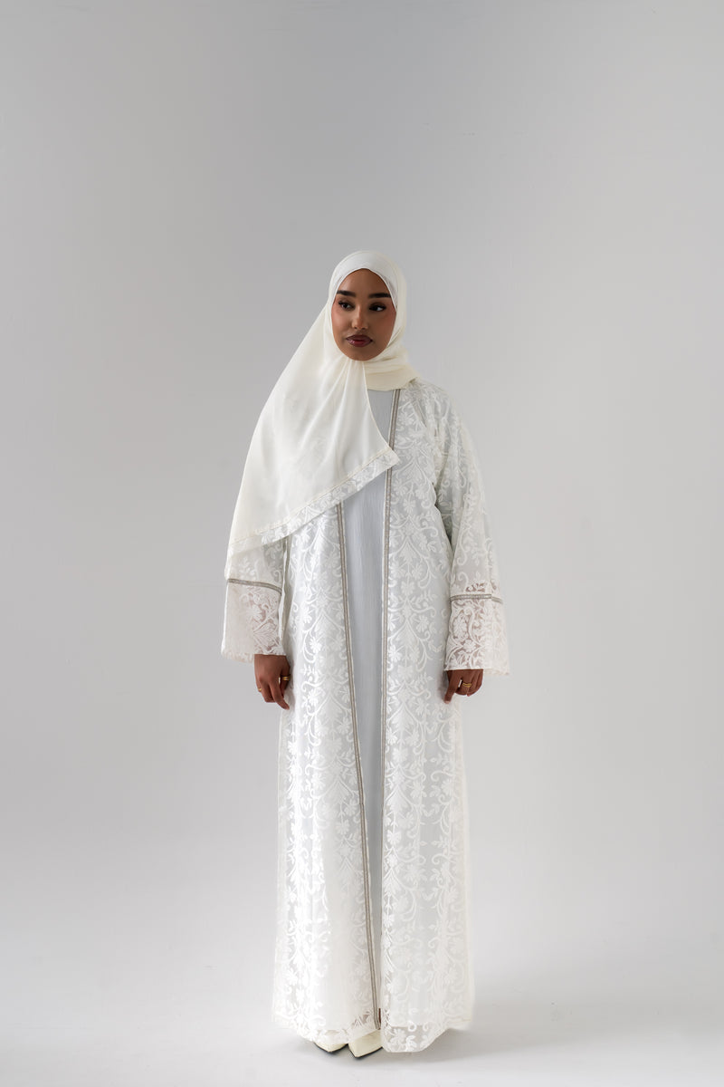 The Opal Lace Abaya  Ivory Elegance Edition