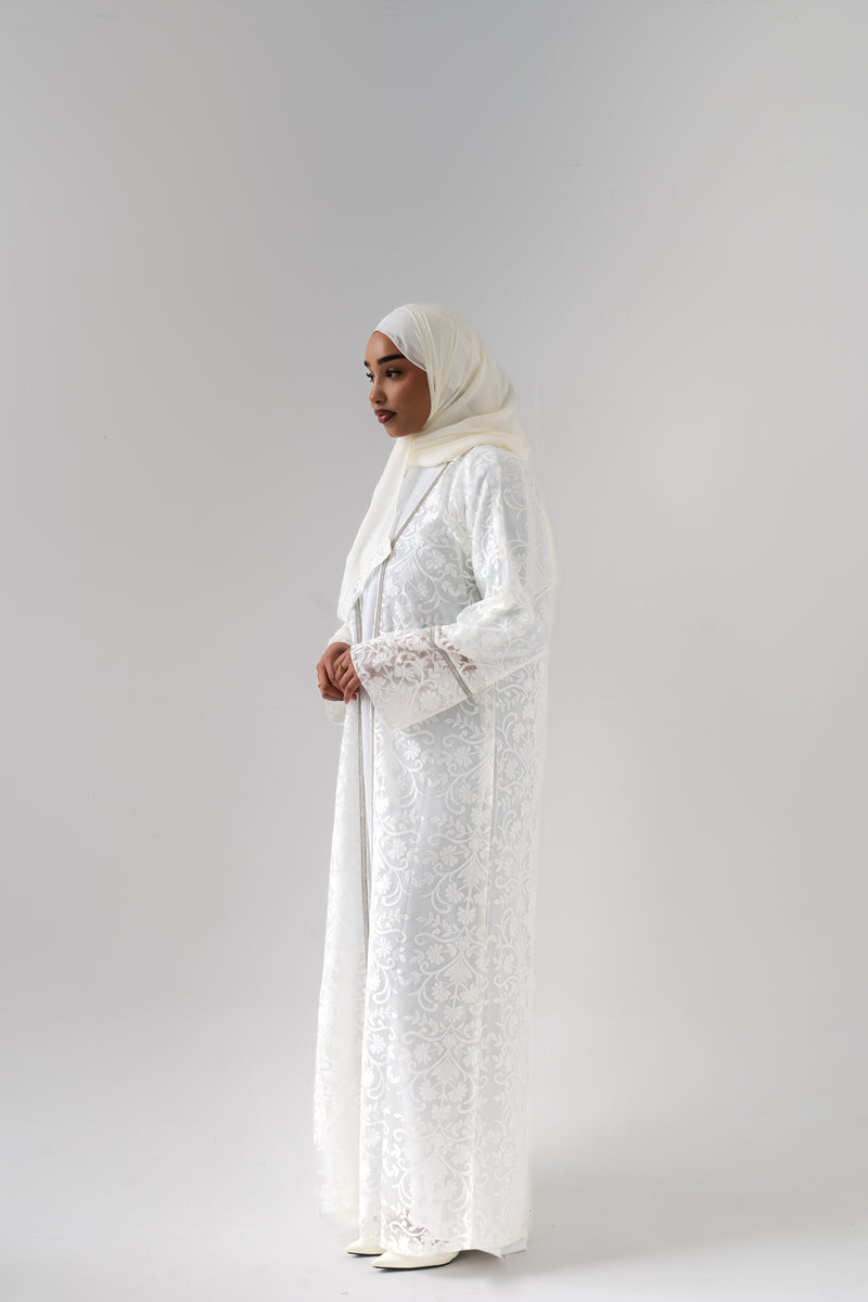 The Opal Lace Abaya  Ivory Elegance Edition