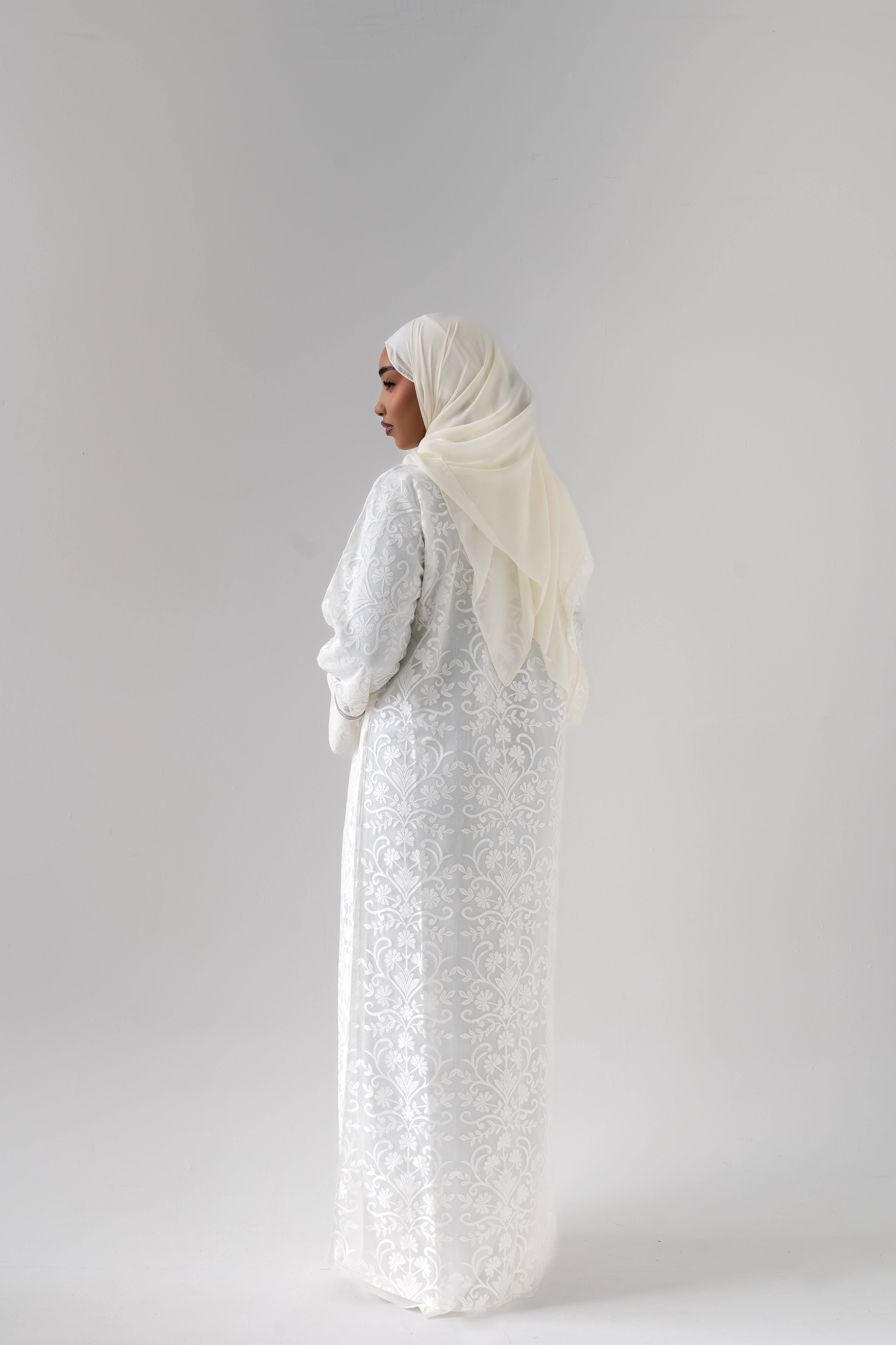 The Opal Lace Abaya  Ivory Elegance Edition