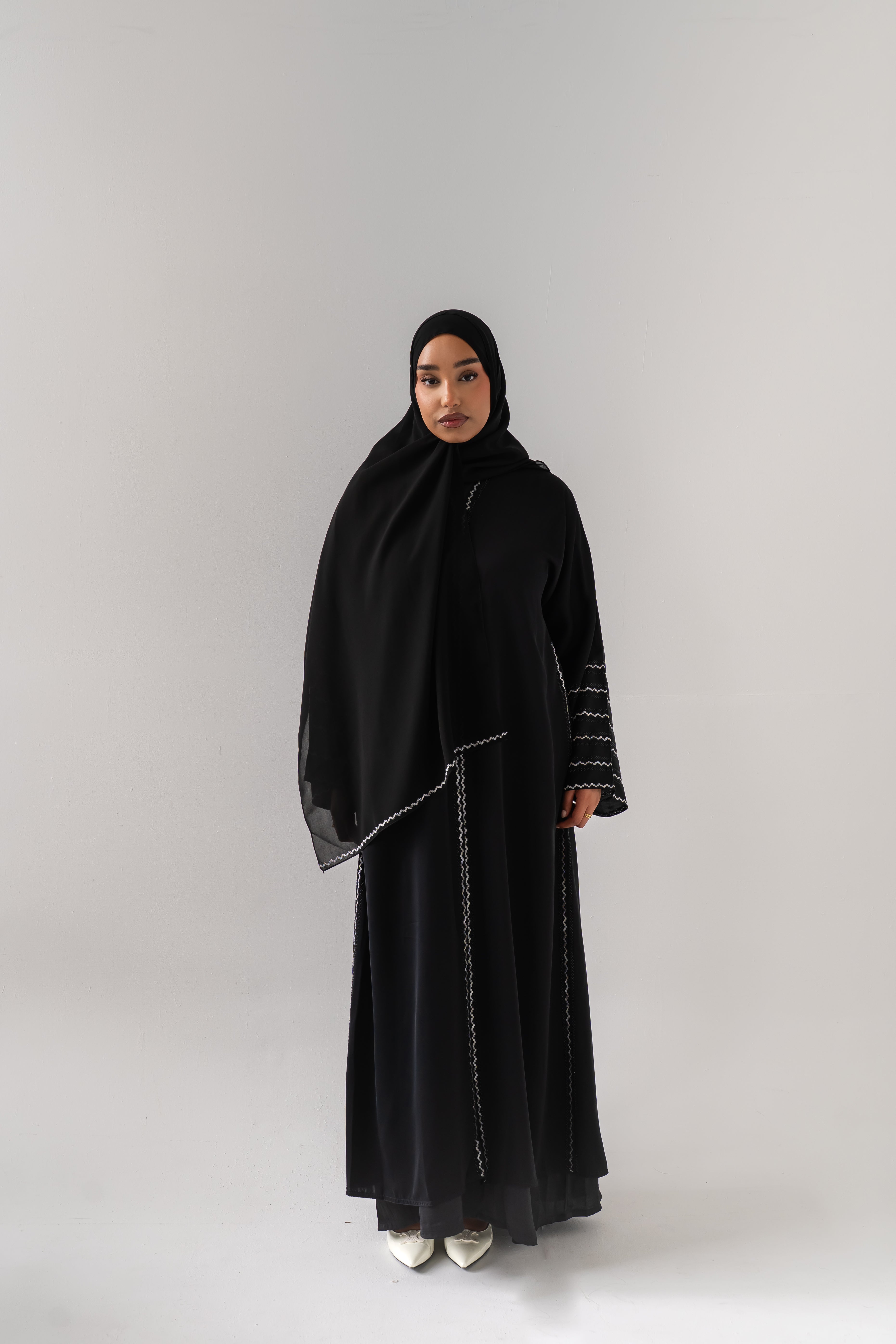 The Noir Cascade Abaya | Crystal Thread Edition
