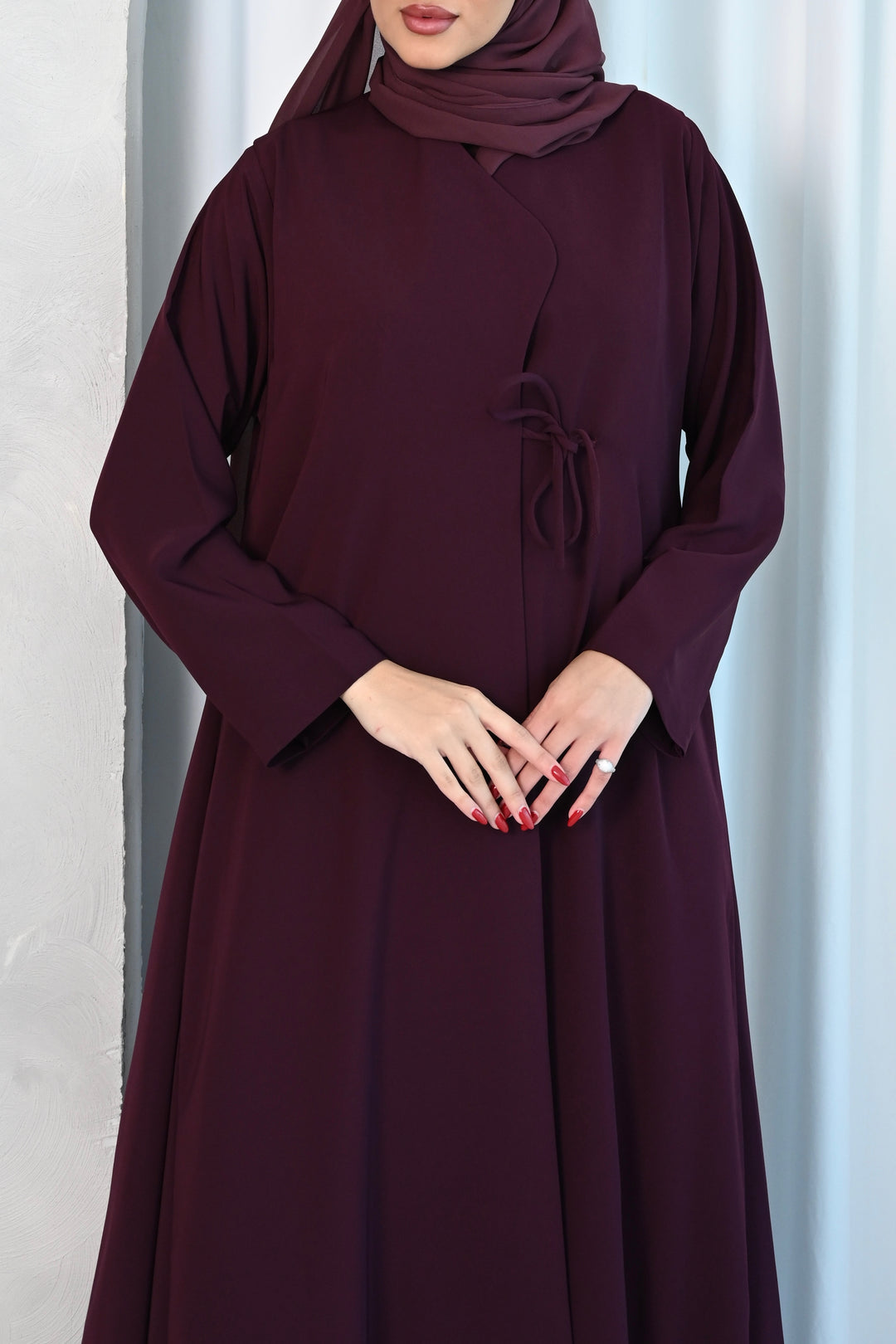 Deep Plum Embroidered Abaya with Graceful Floral Design