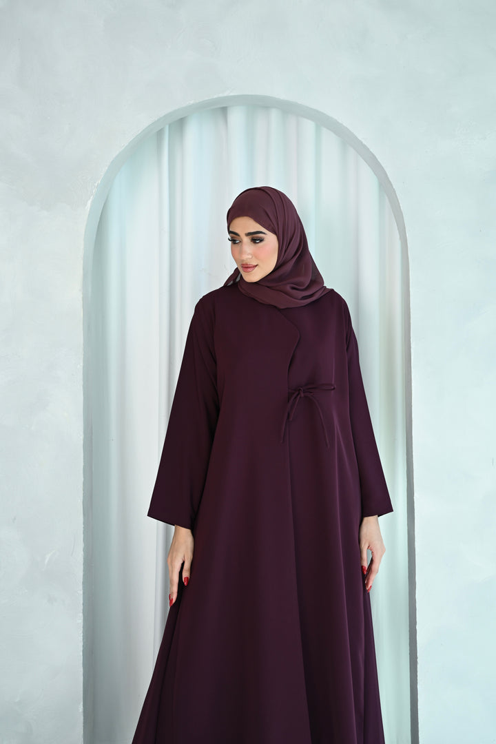 Deep Plum Embroidered Abaya with Graceful Floral Design