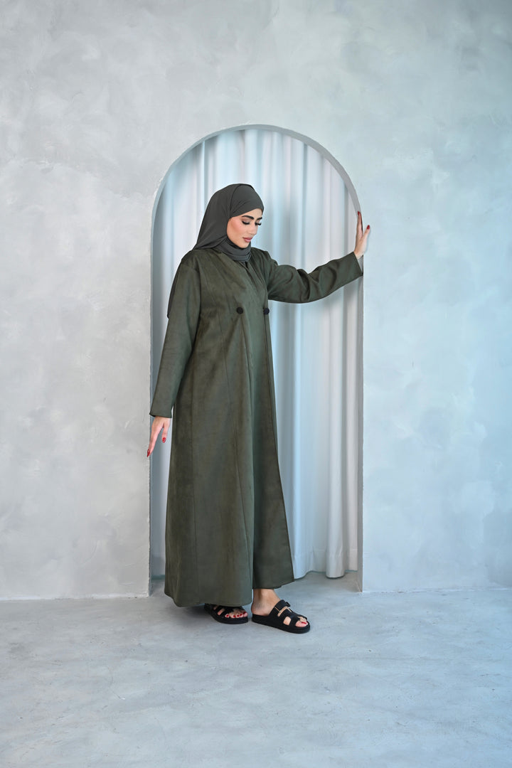 Modern Olive Minimalist Abaya with Button Detail