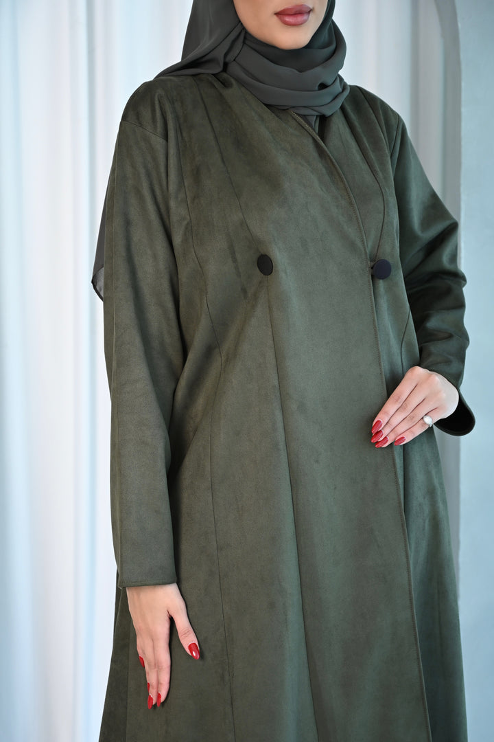 Modern Olive Minimalist Abaya with Button Detail