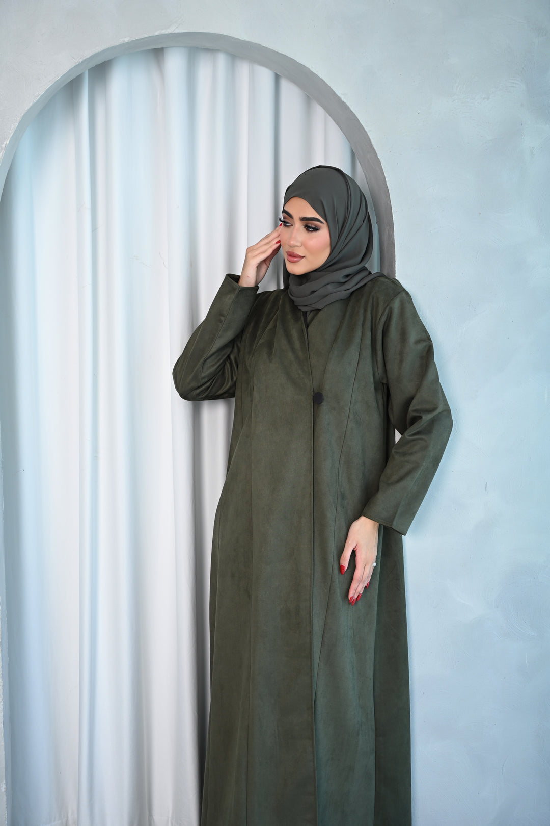 Modern Olive Minimalist Abaya with Button Detail