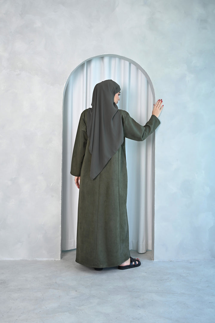 Modern Olive Minimalist Abaya with Button Detail