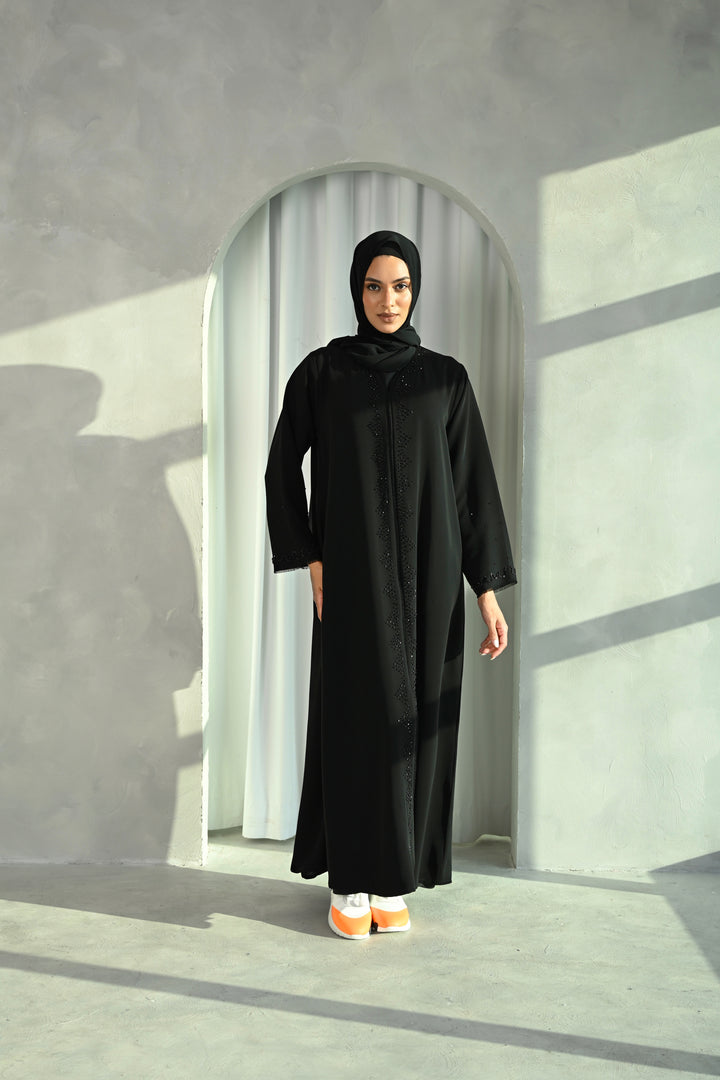 Classic Black Abaya with Subtle Embellished Details