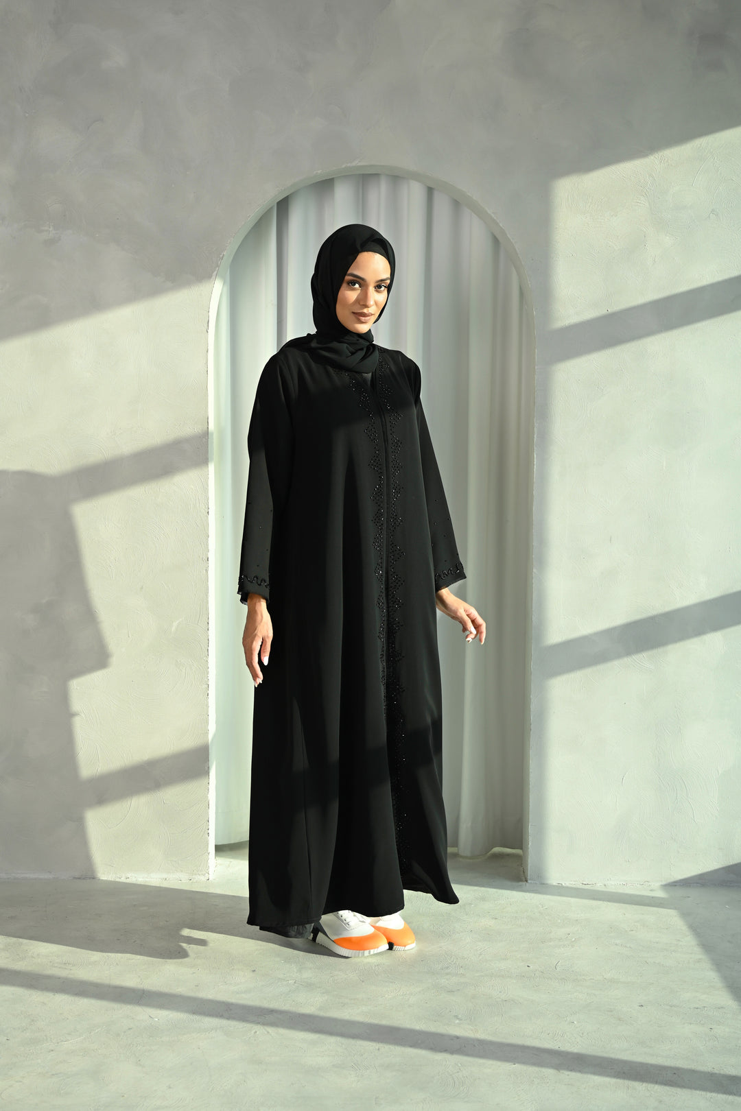 Classic Black Abaya with Subtle Embellished Details