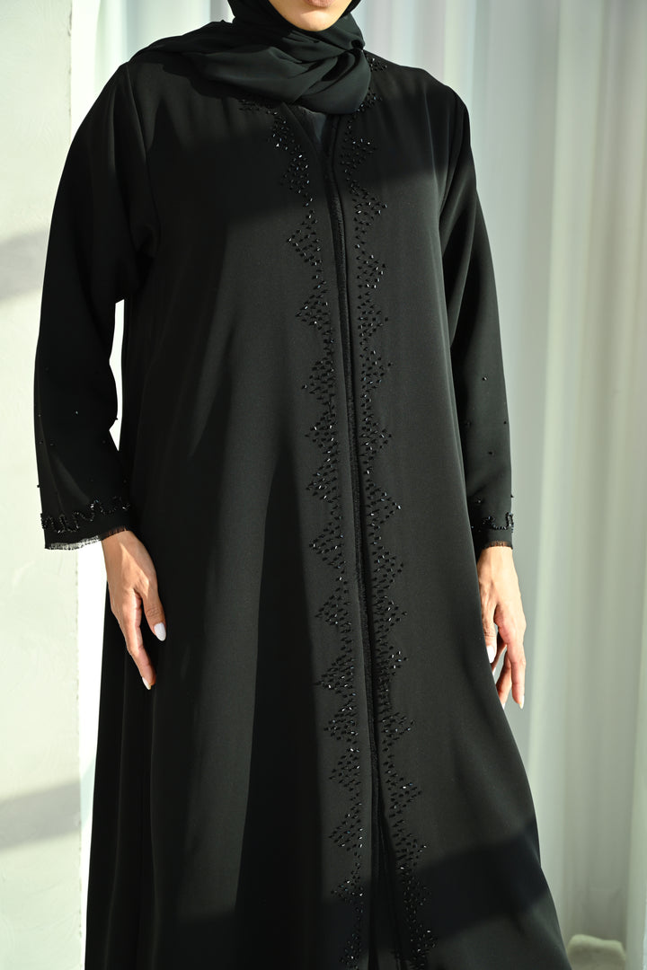 Classic Black Abaya with Subtle Embellished Details