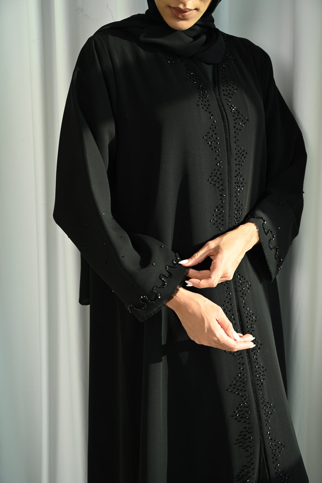 Classic Black Abaya with Subtle Embellished Details