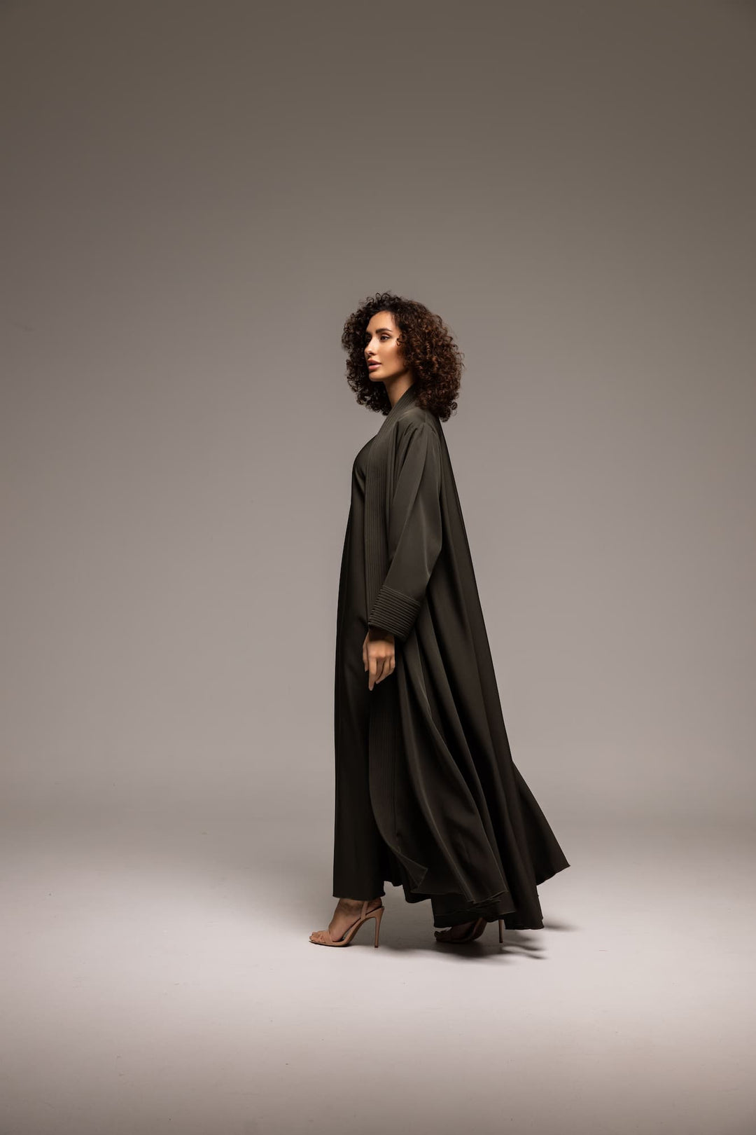 Elegant Olive Draped Abaya with Contemporary Flair