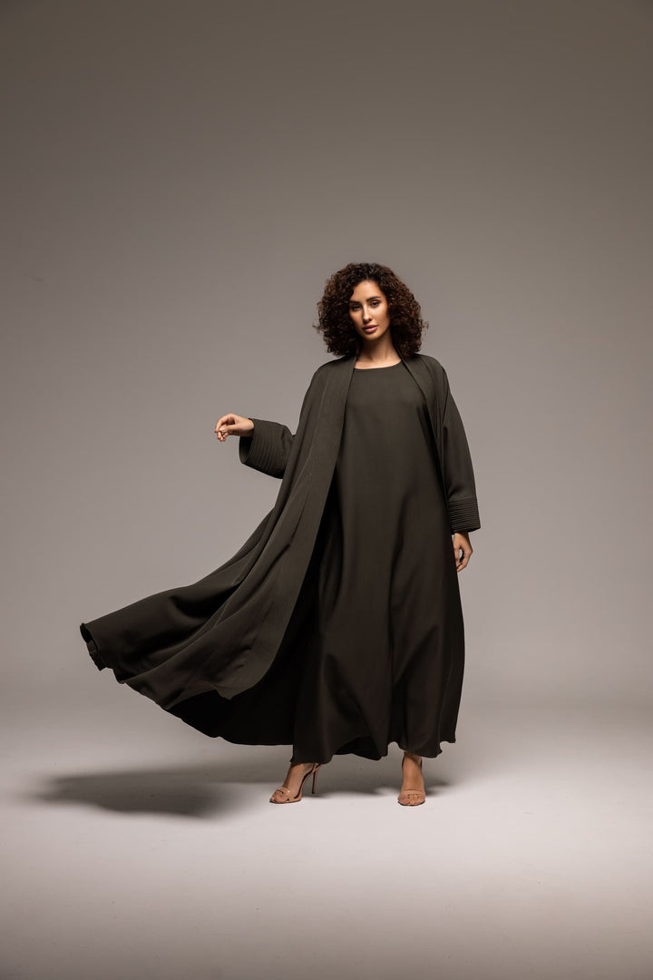 Elegant Olive Draped Abaya with Contemporary Flair