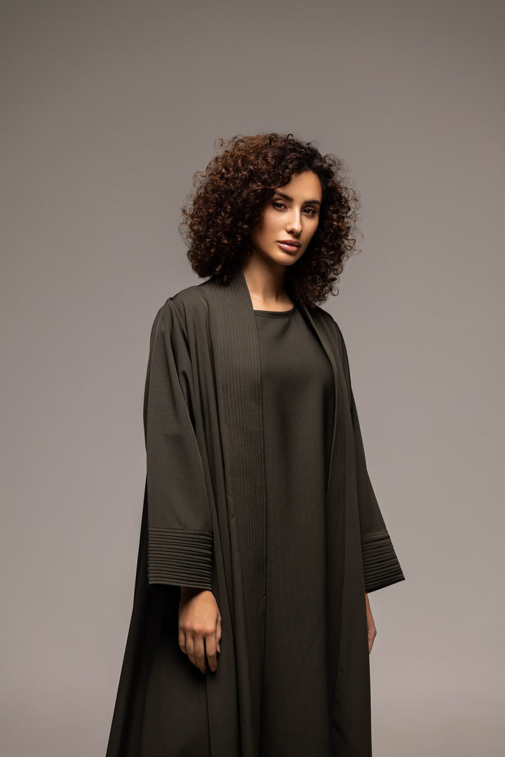 Elegant Olive Draped Abaya with Contemporary Flair