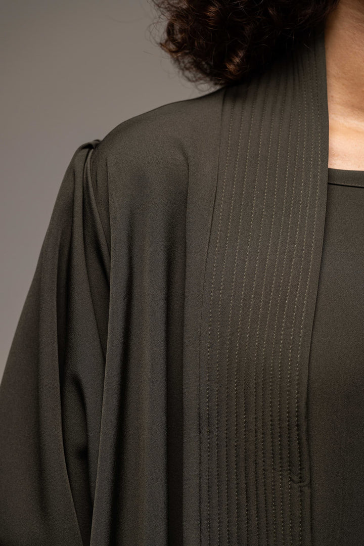 Elegant Olive Draped Abaya with Contemporary Flair