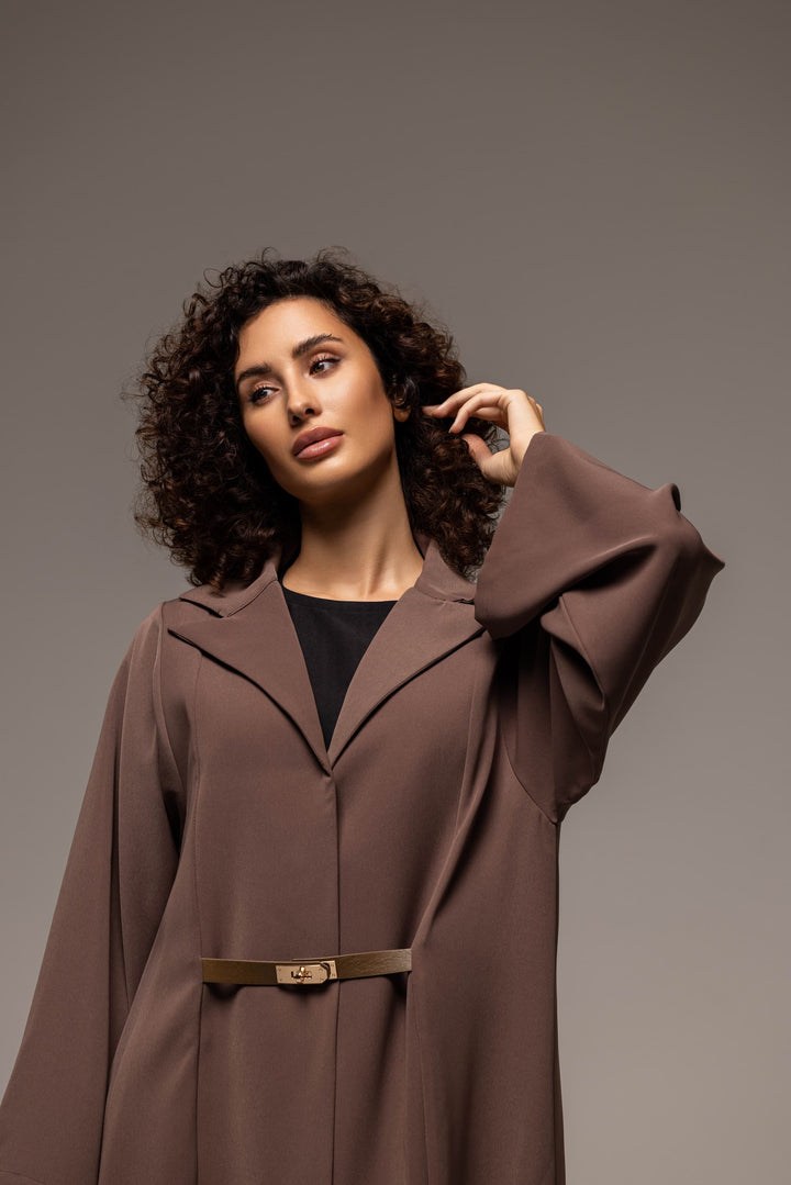 Modern Elegance: The Sleek Belted Cocoa Abaya