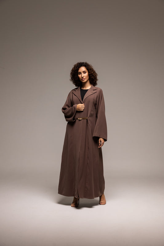 Modern Elegance: The Sleek Belted Cocoa Abaya