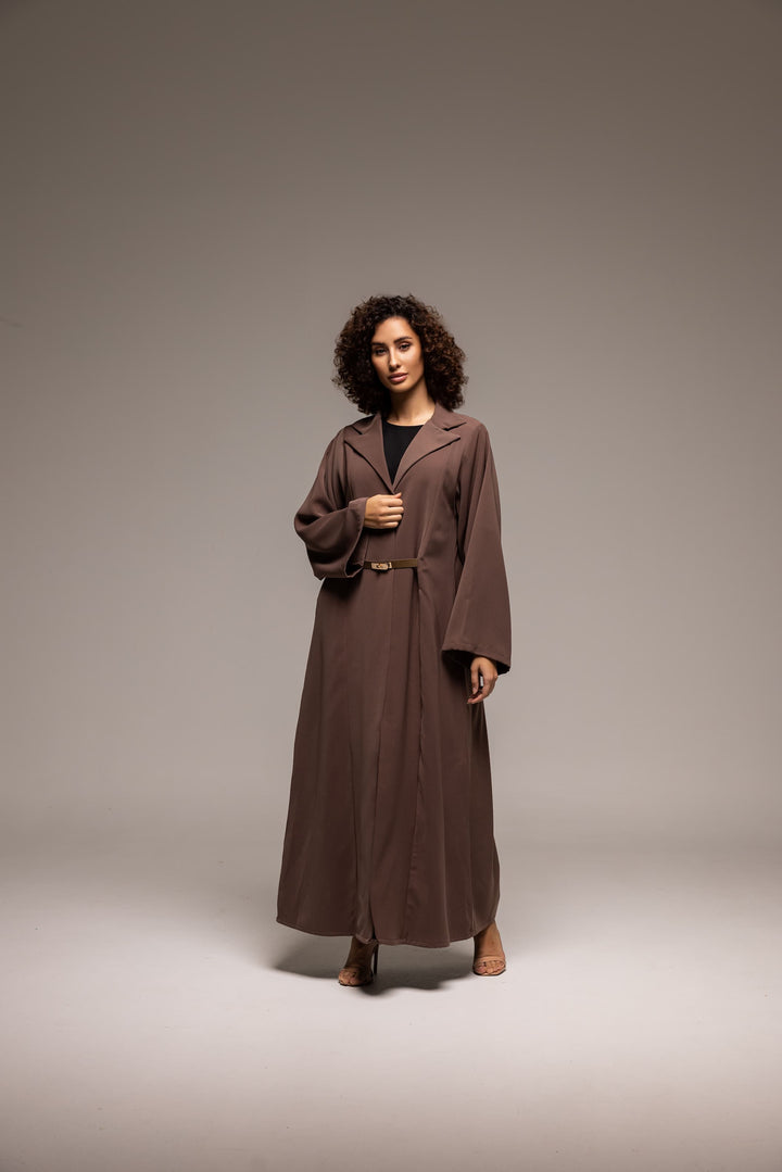 Modern Elegance: The Sleek Belted Cocoa Abaya