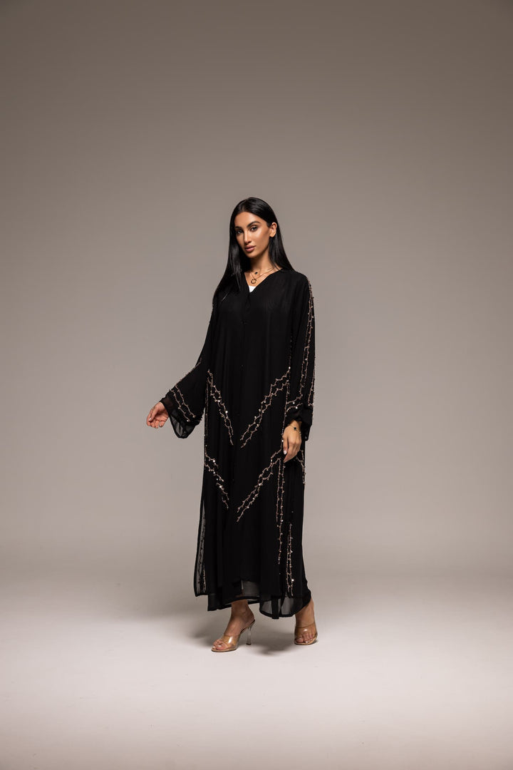 Elegant Noir: Sequin-Embellished Black Abaya