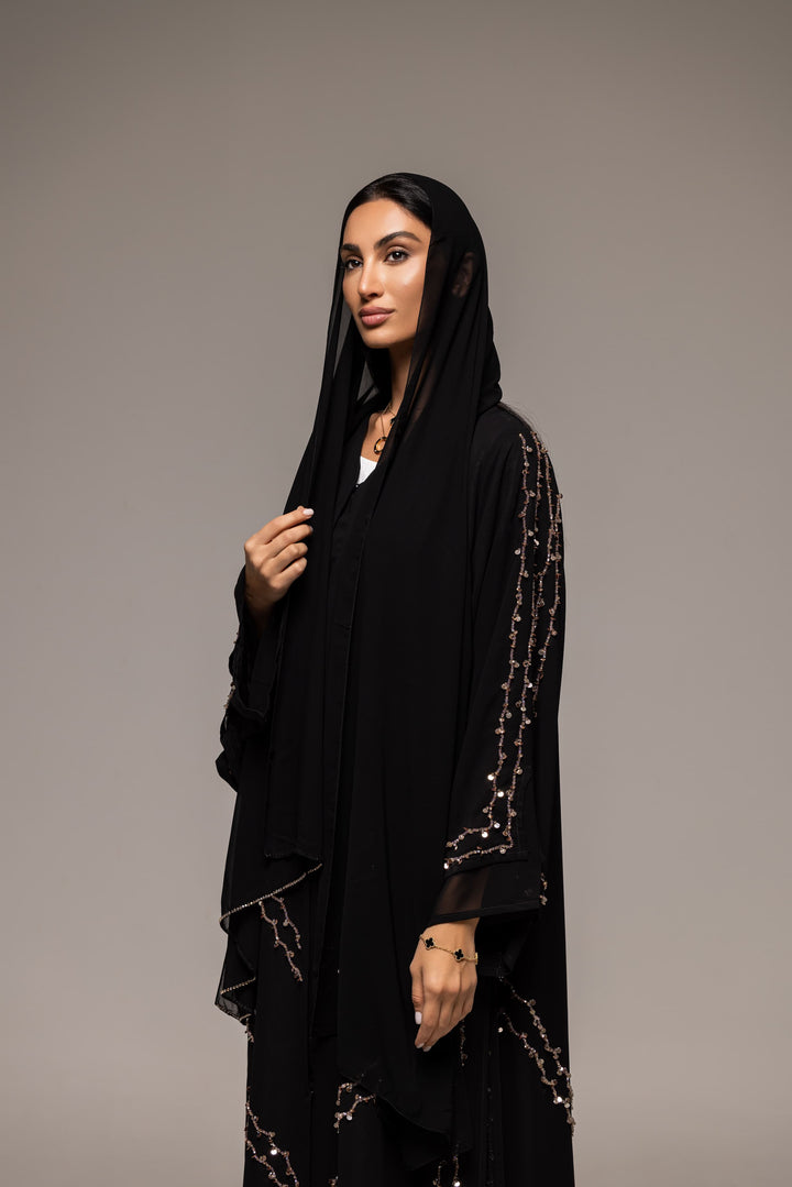 Elegant Noir: Sequin-Embellished Black Abaya