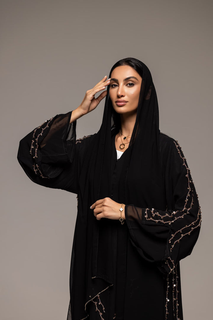 Elegant Noir: Sequin-Embellished Black Abaya