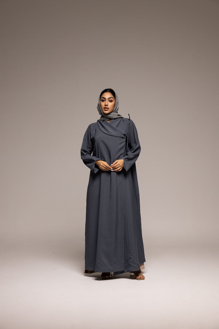 Slate Sophistication: The Wraparound Cape Abaya