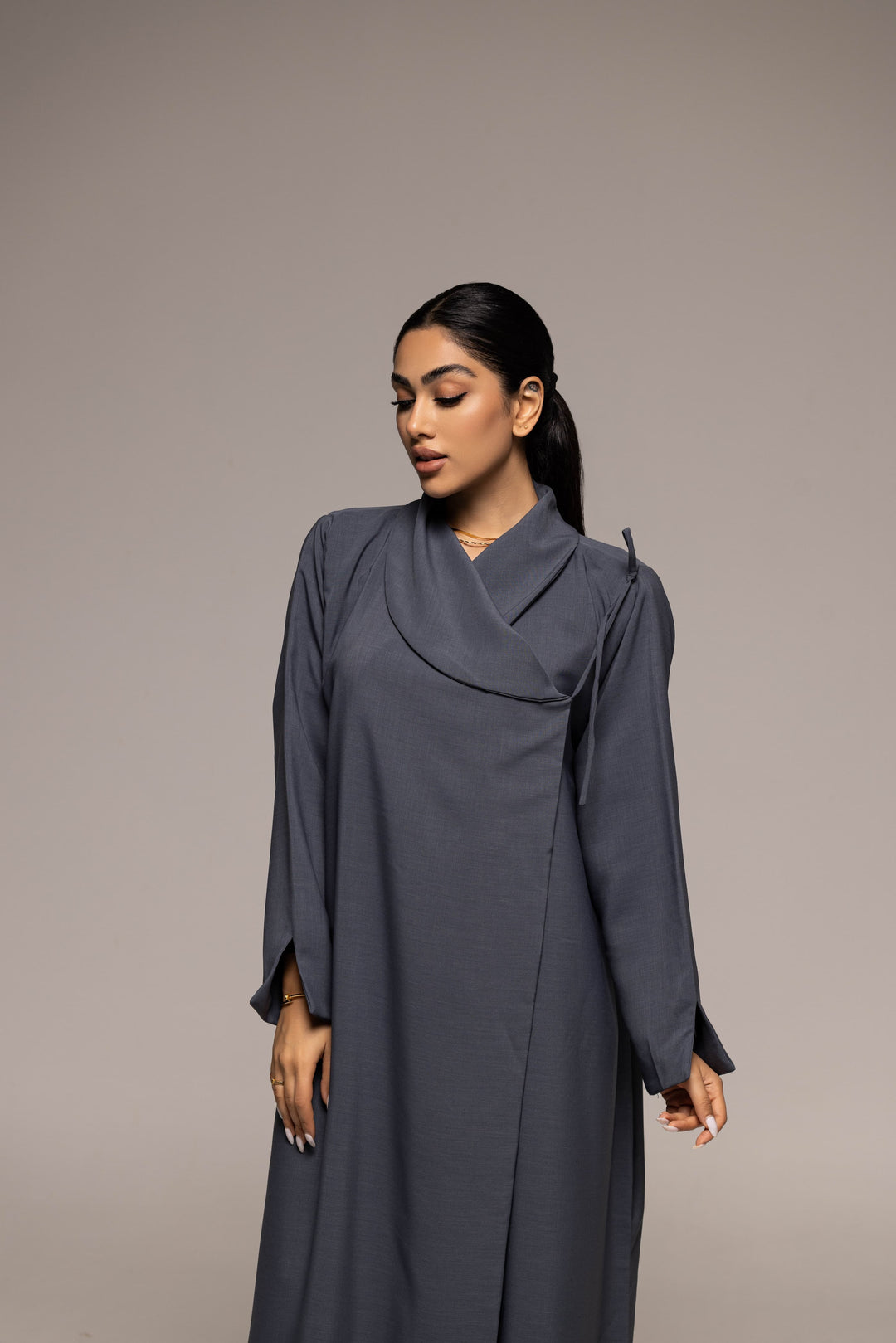 Slate Sophistication: The Wraparound Cape Abaya