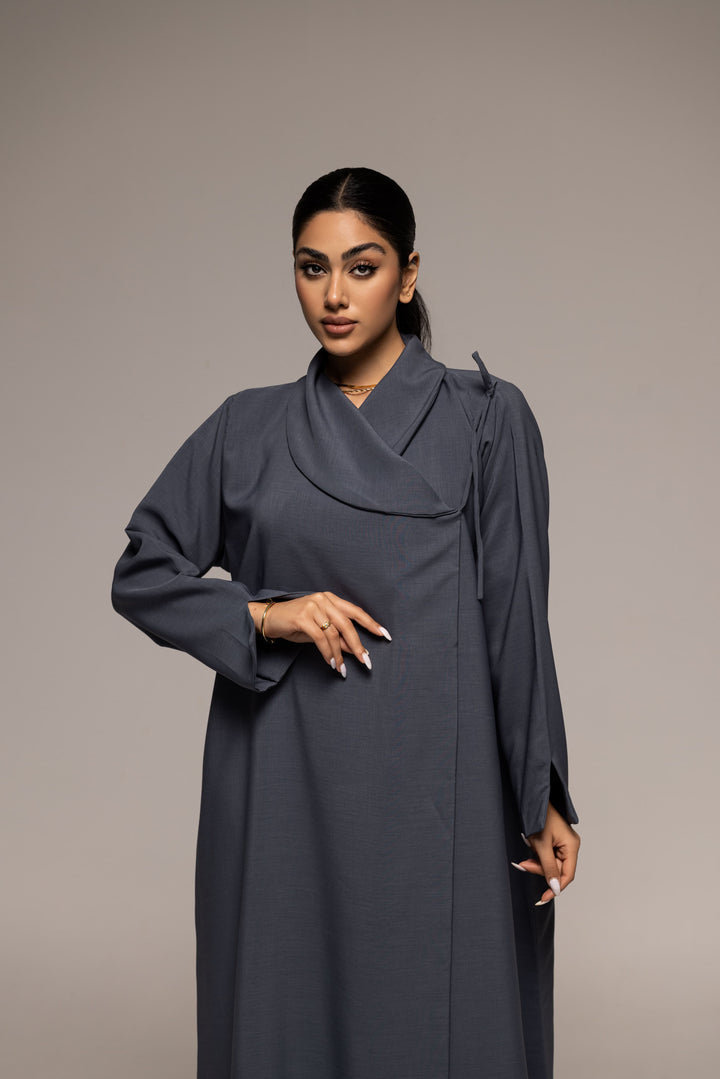 Slate Sophistication: The Wraparound Cape Abaya