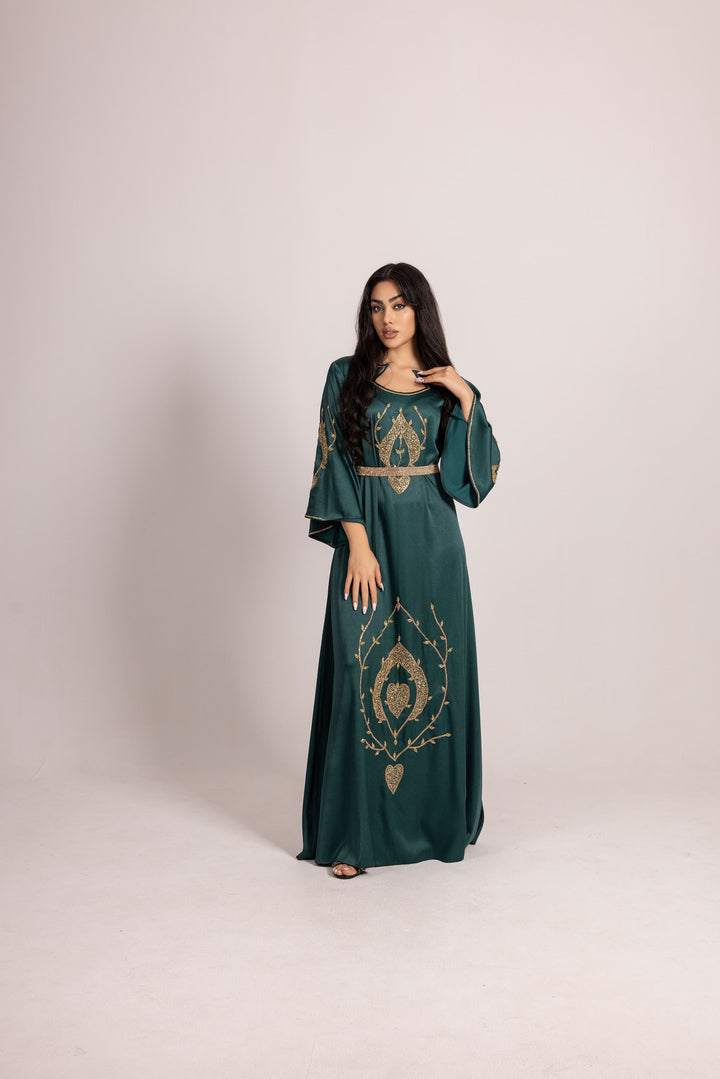 Emerald Enchantment: Majestic Gold-Adorned Kaftan