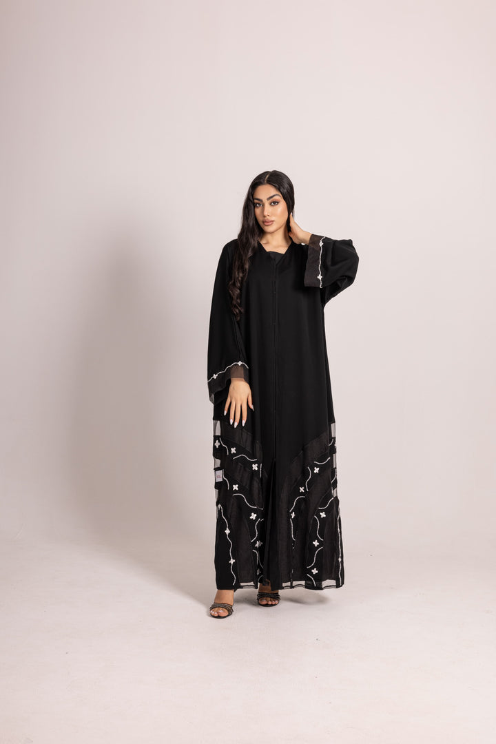 Clover Leaf Inspired Two Piece Black Abaya