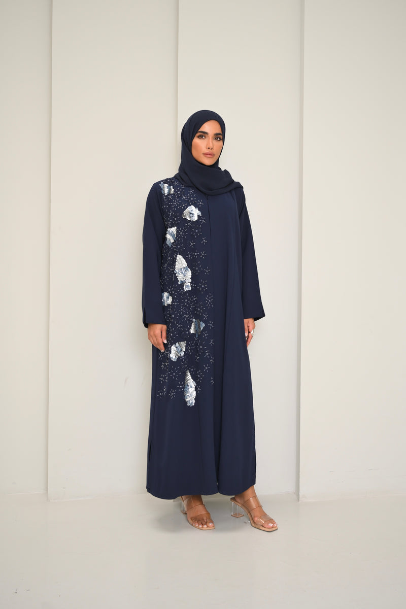 Crescent - Navy Embroidered Abaya