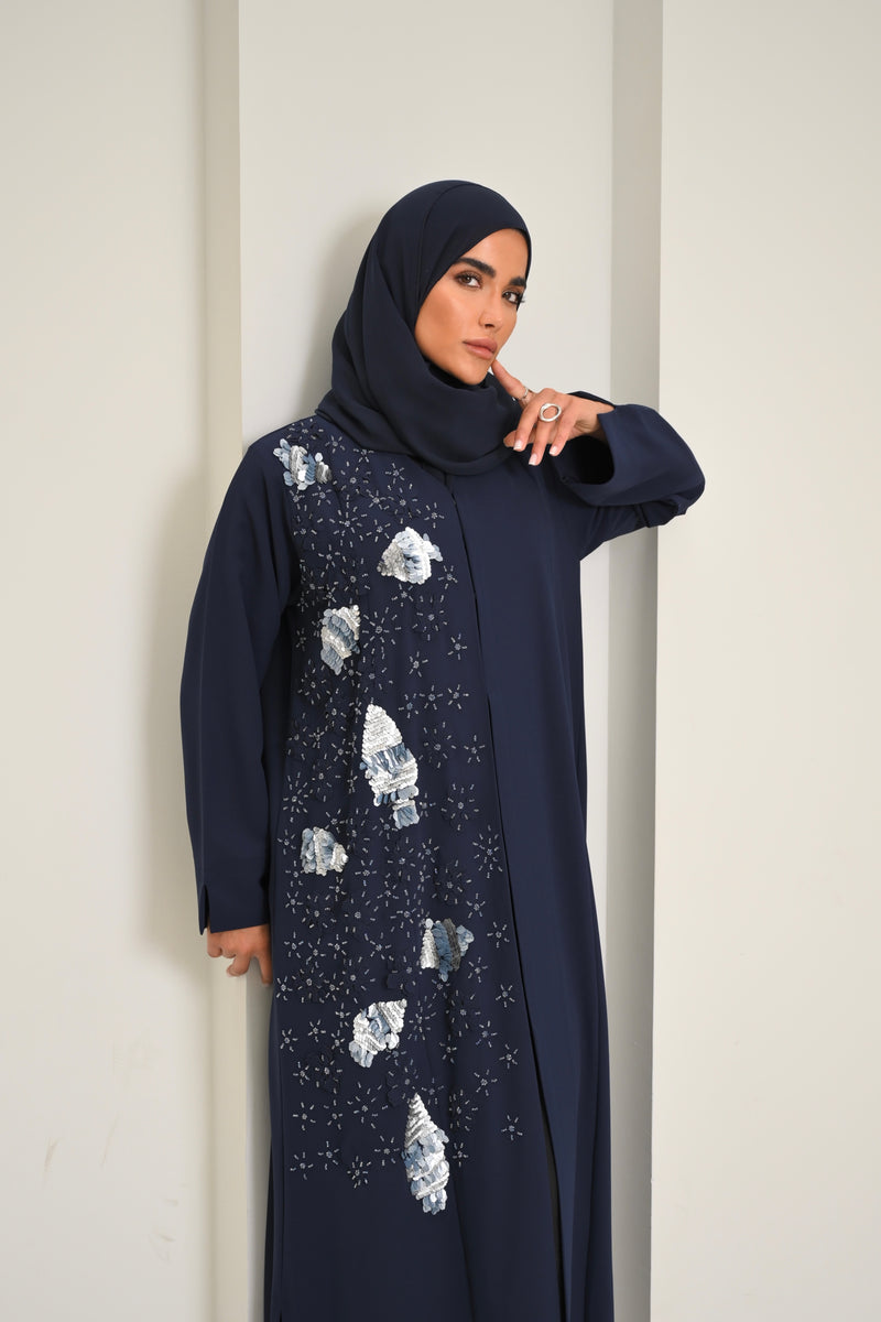 Crescent - Navy Embroidered Abaya