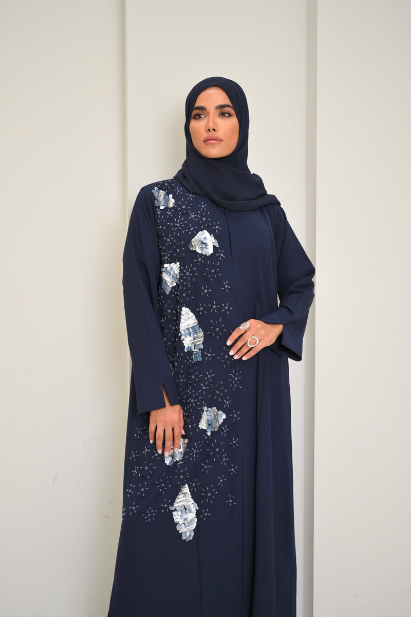 Crescent - Navy Embroidered Abaya