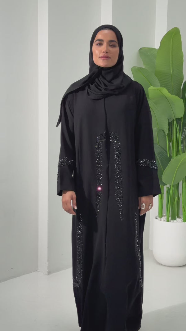 Zahra - Black Embellished Abaya with Sparkling Sequin Details