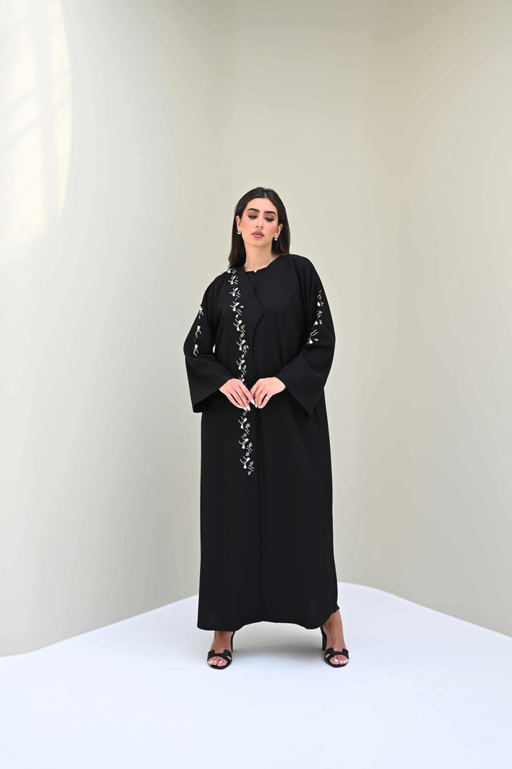 Embroidered Elegance | Black Floral Abaya