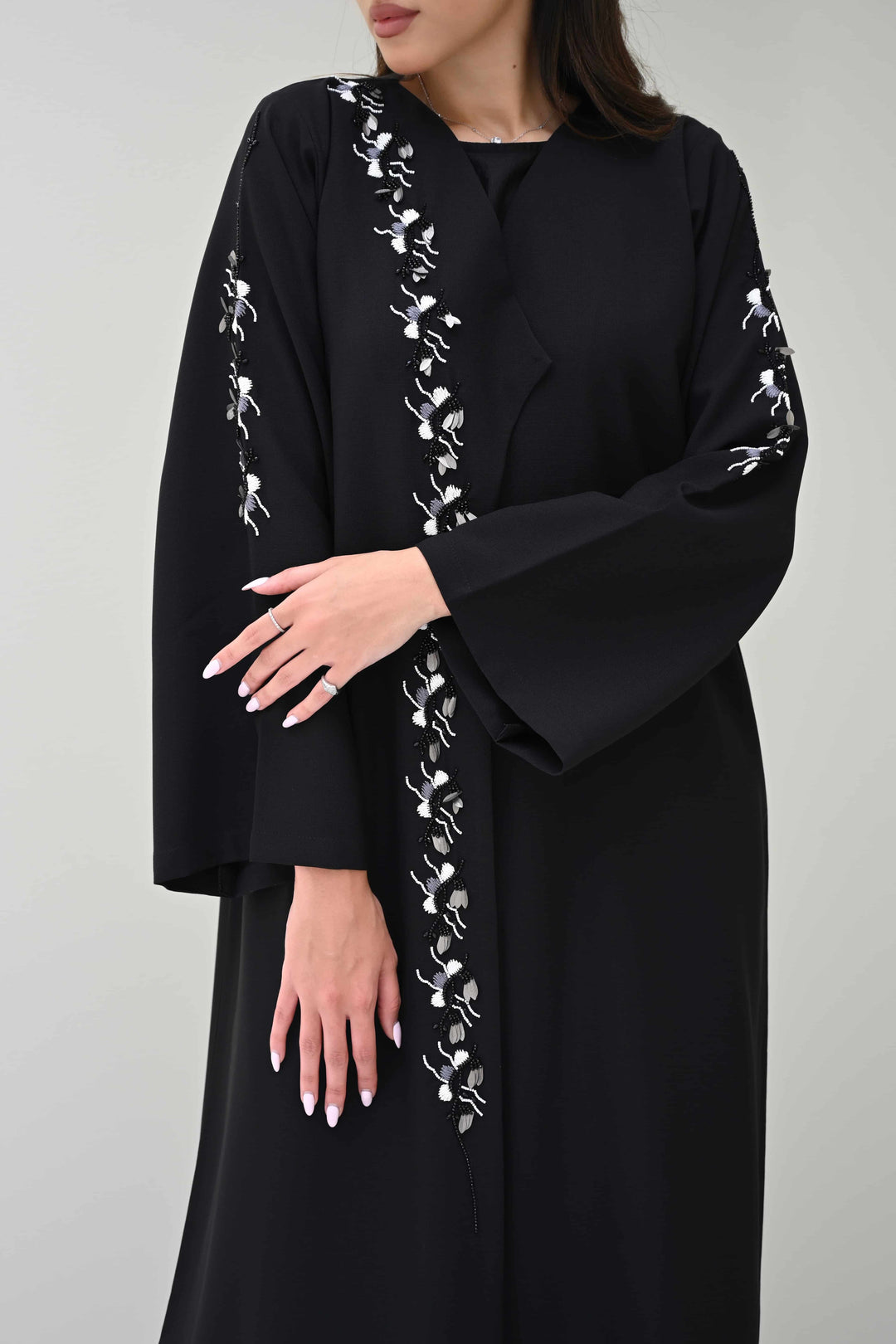 Embroidered Elegance | Black Floral Abaya