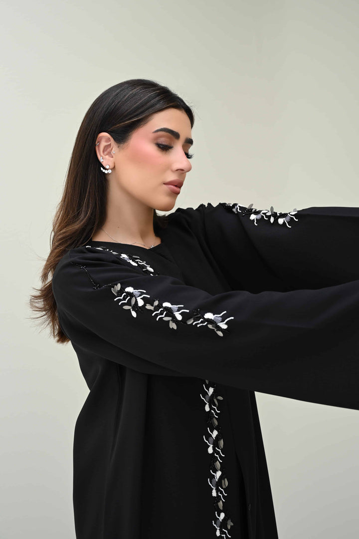 Embroidered Elegance | Black Floral Abaya