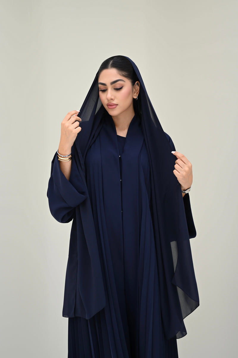 Navy Pleated Abaya