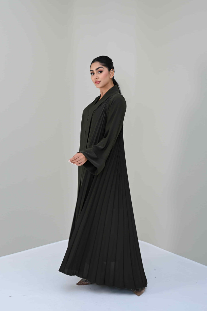 Olive Grace: Pleated Abaya Elegance