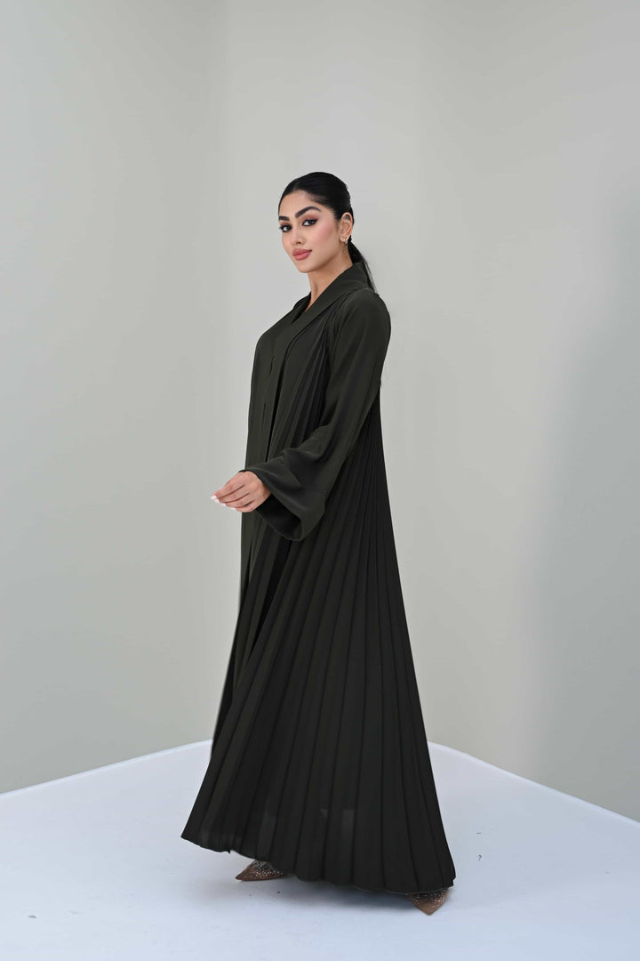 Olive Grace: Pleated Abaya Elegance