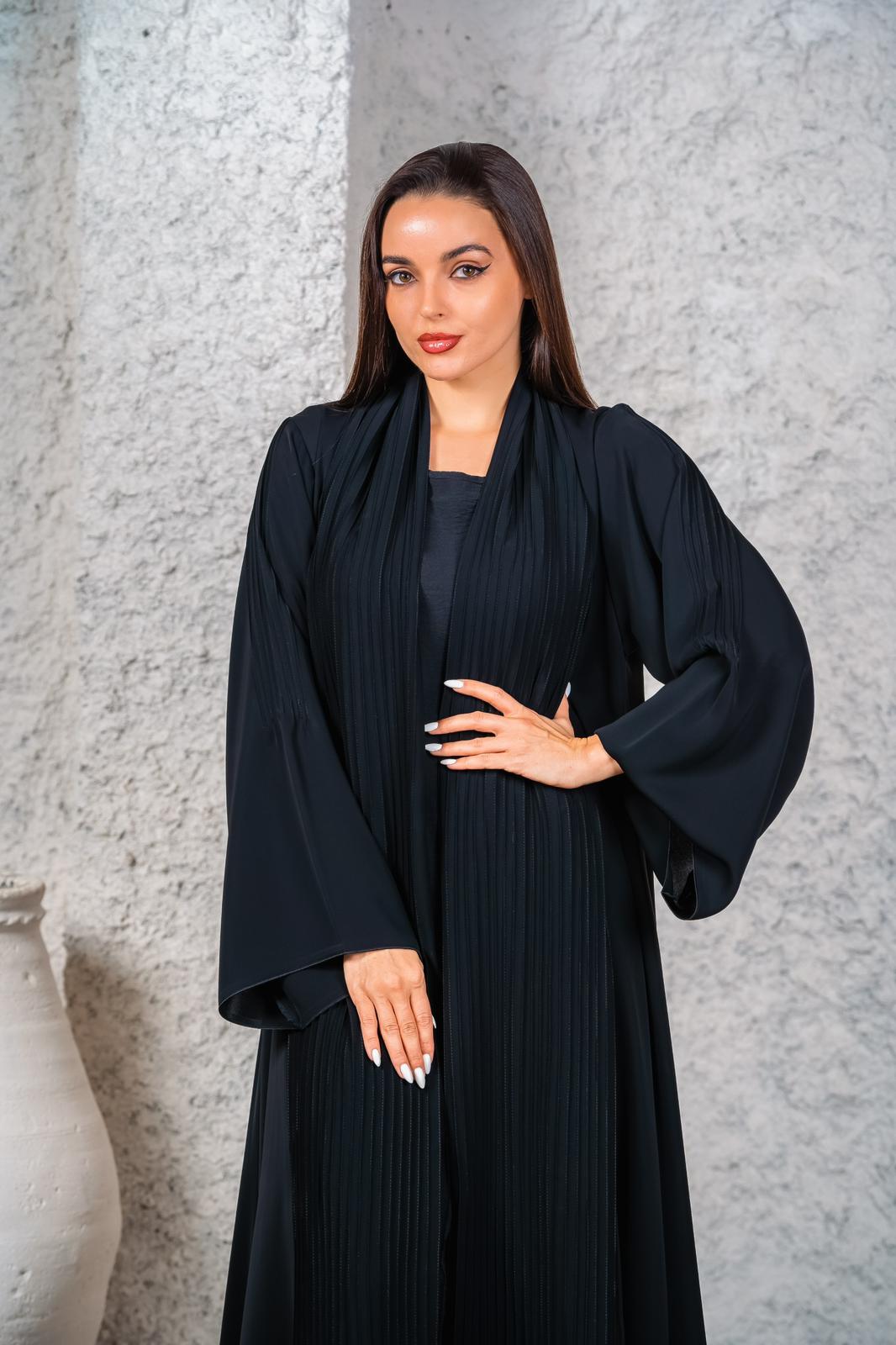 Premium Two Piece Pleated Black Abaya