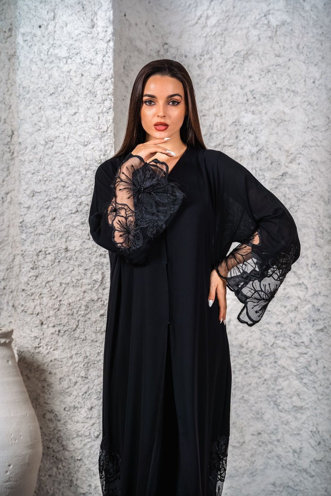 Two Piece Handcrafted Floral Abaya with Premium Beadwork