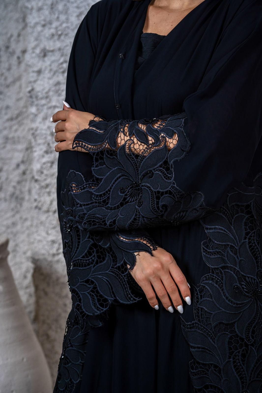 Sophisticated Black Chiffon Laced Abaya