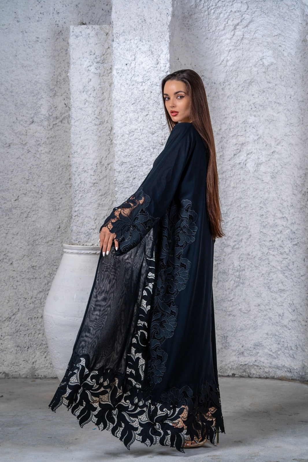 Sophisticated Black Chiffon Laced Abaya