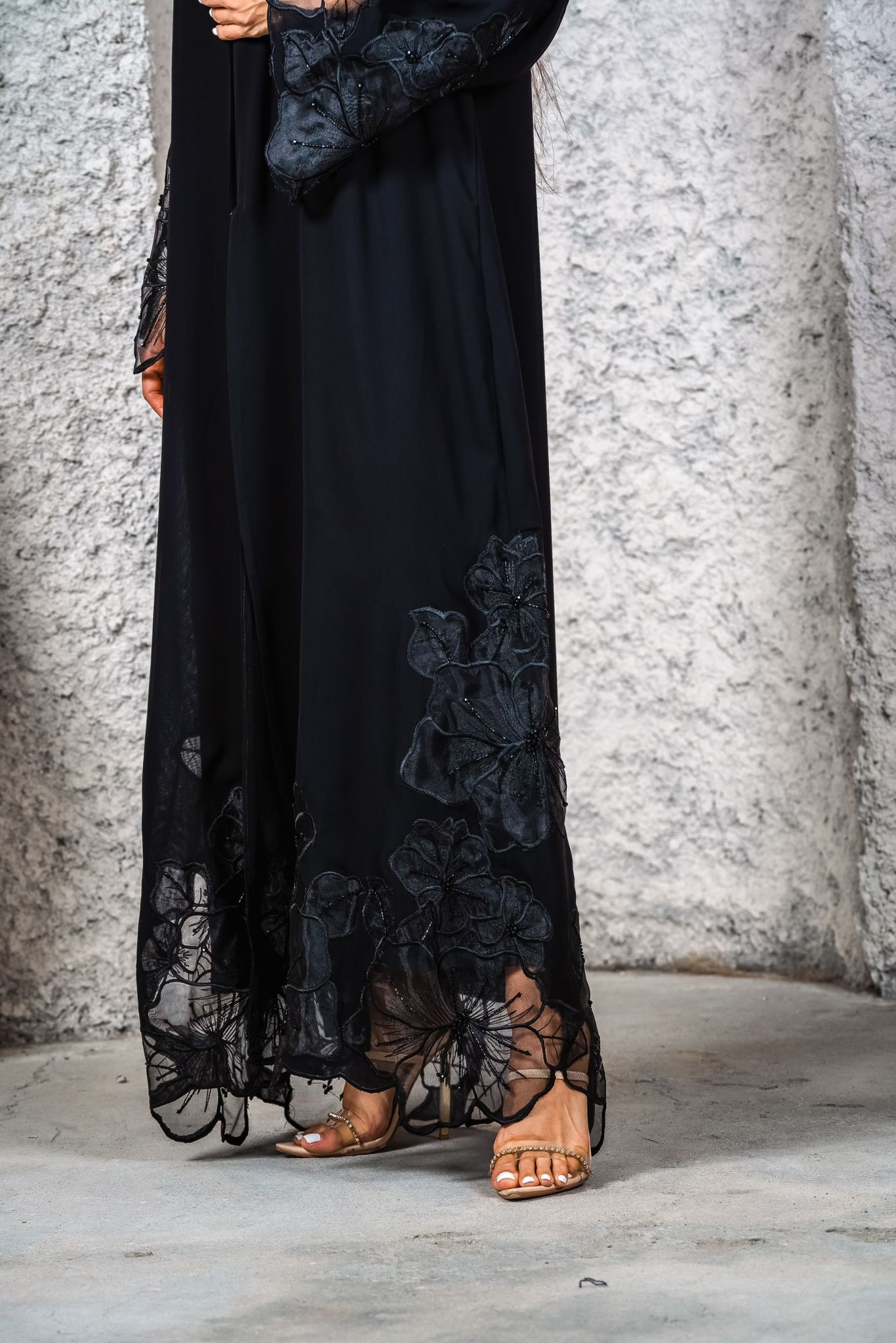 Two Piece Handcrafted Floral Abaya with Premium Beadwork
